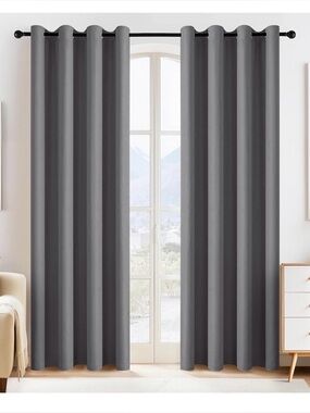 PONY DANCE Blackout Curtains 55x80 Grey Grommet Thermal Room Darkening Window